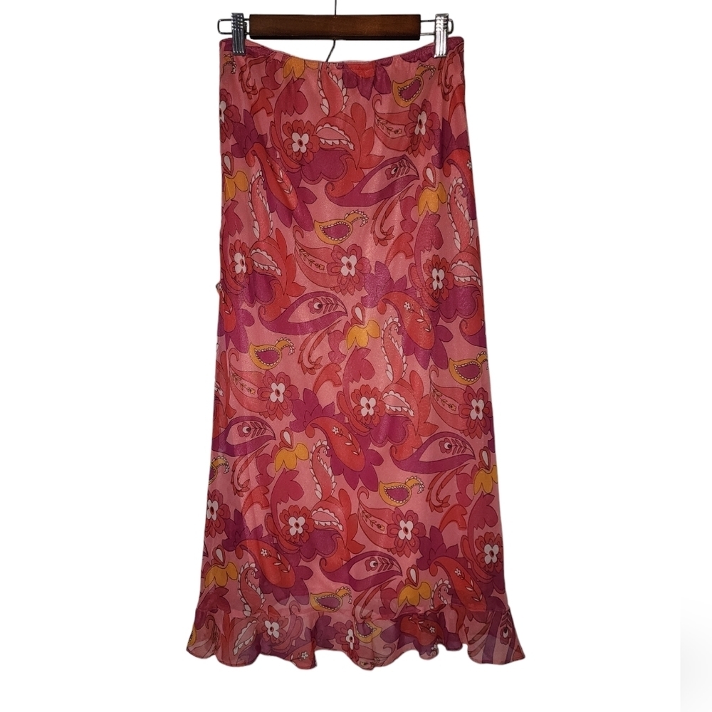 Copper Key Pink Floral Paisley Faux Wrap Maxi Skirt - Picture 8 of 12